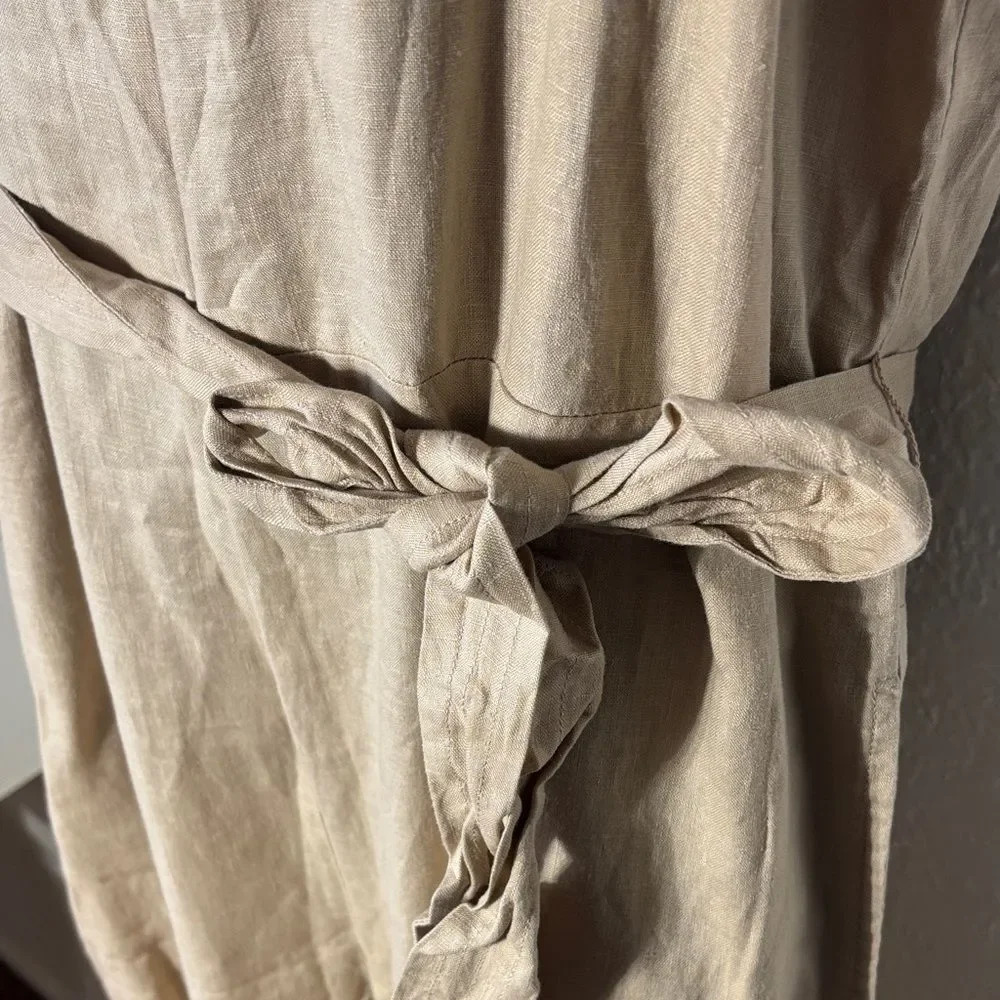 Quince women’s large 100% European linen square neck jumpsuit driftwood new